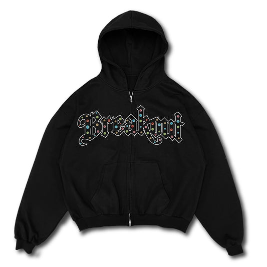 rhinestone zip up • jet black